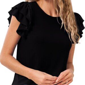 CeCe Black Mock Neck Ruffle Sleeve Blouse - Size - XL